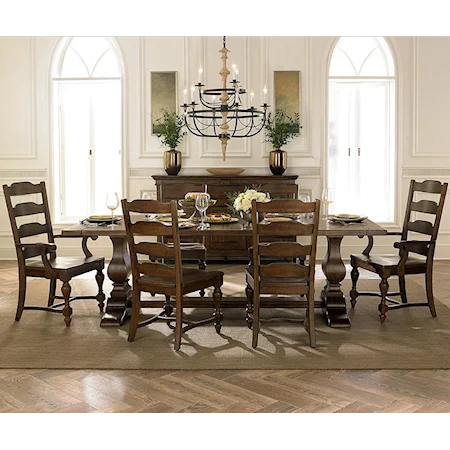 Traditional Seven Piece 94" Table with Ladderback Chairs Set